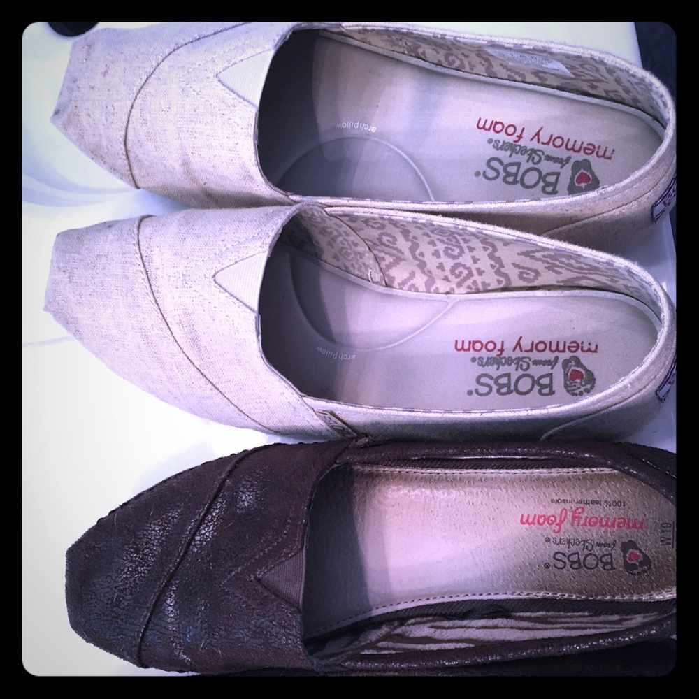 Two pairs of Bob’s slip on shoes. Size 10.